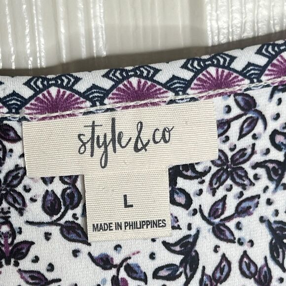 Style & Co Paisley Boho Top Sz Large Long Sleeves Bottom And Sleeve Ruffle - Picture 7 of 8